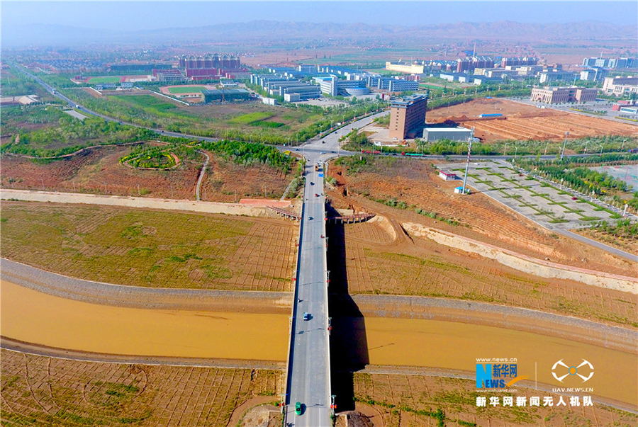 航拍宁夏清水河同心段 臭水河 回归 清水河 _图